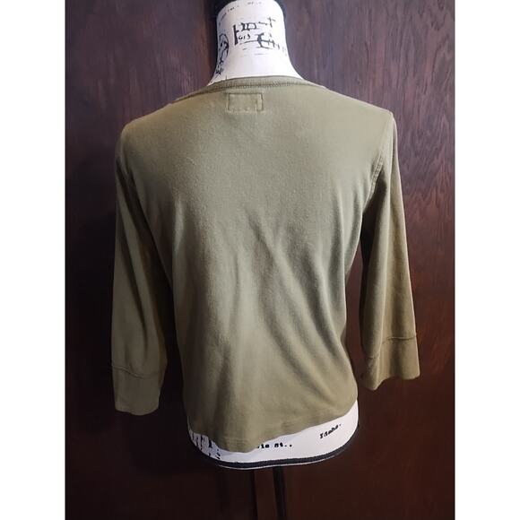 Abercrombie & Fitch Women’s Large Olive Green Crop Top 3/4 Sleeve Button Shirt - Picture 2 of 3